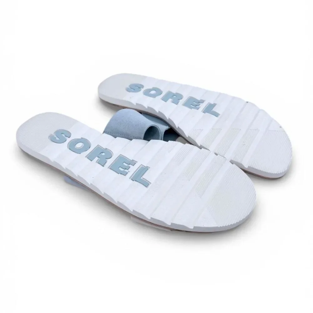 SOREL Ella II Women’s Leather Slide Sandal Crushed Blue Chalk Size 10